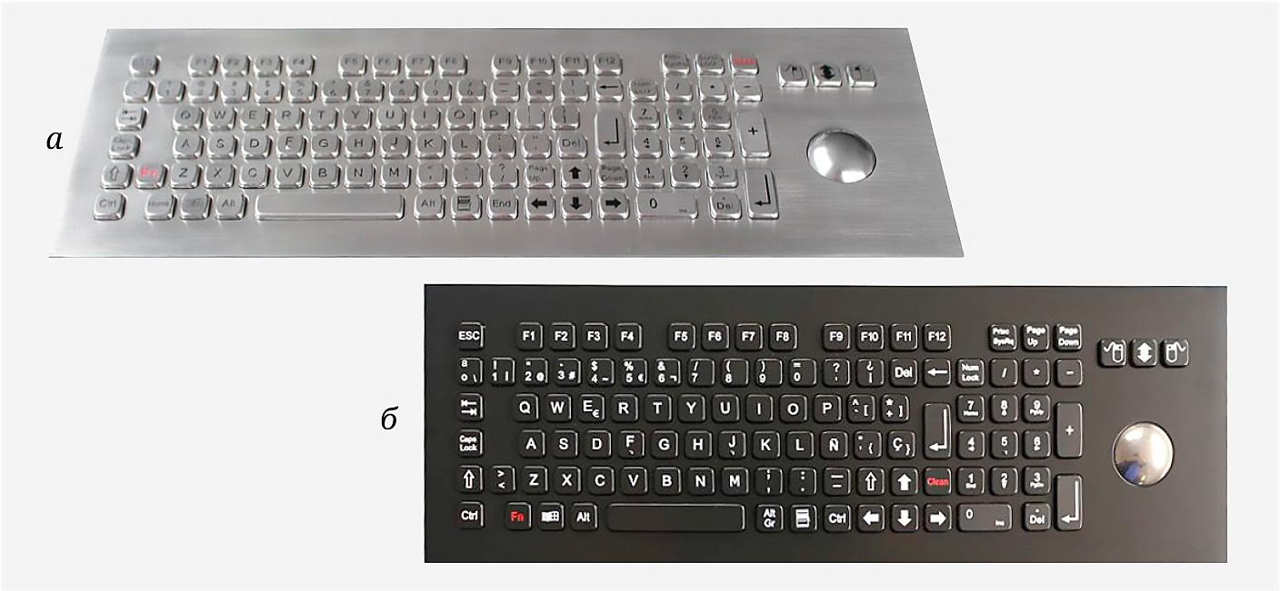 Рис. 6. Антивандальная клавиатура K-TEK-A420 в металлическом корпусе (а) и в окрашенном корпусе в цвет «чёрный титан» (б)