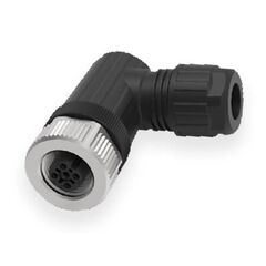 Угловой разъем M12 "мама" (5 pin, A-code) с клеммами, для кабеля Ø6…8 мм, Разъем 1: M12 гнездо, Число контактов: 5, Исполнение разъема 1: угловой, Модификация: стандарт, Электрическое подключение: кабель Ø6…8 мм  – ТА