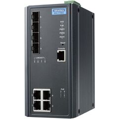 L2 коммутатор 4×100TX с PoE + 4×Gigabit SFP, −40…+75°С, Порты 10/100Base-TX: 4, Порты Gigabit TX: −, Порты Gigabit оптика: Gigabit SFP (4 порта), Рабочая температура: -40…+75°C  – ТА