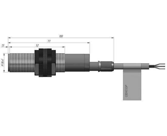 Индуктивный датчик M18×77 (Sn=5 мм), PNP "ИЛИ", 24 VDC, кабель 2 м со штуцером, Монтажное исполнение: утапливаемое, Функция выхода: НО+НЗ, Электрическое исполнение: PNP, Защита выхода: тактовая, Модификация: стандарт, Электрическое подключение: кабель со штуцером, Длина кабеля: 2 м, фото 4  – ТА