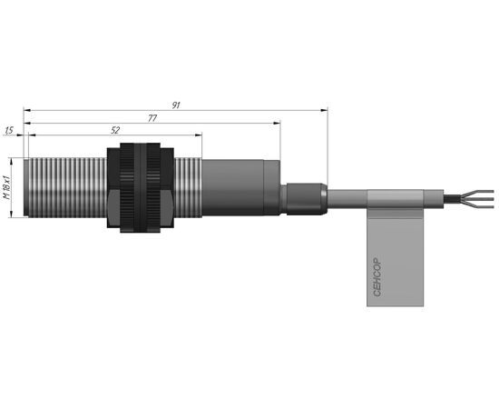 Индуктивный датчик M18×77 (Sn=5 мм), PNP "НО", 24 VDC, кабель 2 м, Монтажное исполнение: утапливаемое, Функция выхода: НО, Электрическое исполнение: PNP, Защита выхода: тактовая, Модификация: стандарт, Электрическое подключение: кабель, Длина кабеля: 2 м, фото 4  – ТА