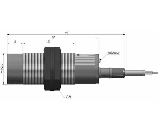 Индуктивный датчик M30×89 (Sn=15 мм), 2-пров. AC "НЗ", 20…250 VAC, кабель 2 м со штуцером, Тип напряжения: AC, Функция выхода: НЗ, Модификация: стандарт, Электрическое подключение: кабель со штуцером, Длина кабеля: 2 м, фото 4  – ТА