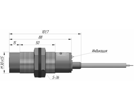 Индуктивный датчик M30×89 (Sn=15 мм), PNP "НО", 24 VDC, кабель 2 м, −25…+100°C, Монтажное исполнение: неутапливаемое, Функция выхода: НО, Электрическое исполнение: PNP, Модификация: до +100°C, Электрическое подключение: кабель, Длина кабеля: 2 м, фото 4  – ТА