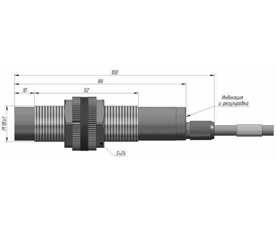 Емкостный датчик M18×86 (Sn=8 мм), 2-пров. AC "НЗ" с задержкой отпускания 60 с, 100…250 VAC, 24 VDC, кабель 2 м, Тип напряжения: AC, Функция выхода: НЗ, Электрическое исполнение: 2 wire, Модификация: с задержкой отпускания, Задержка срабатывания: −, Задержка отпускания: 60 с, Электрическое подключение: кабель, фото 4  – ТА