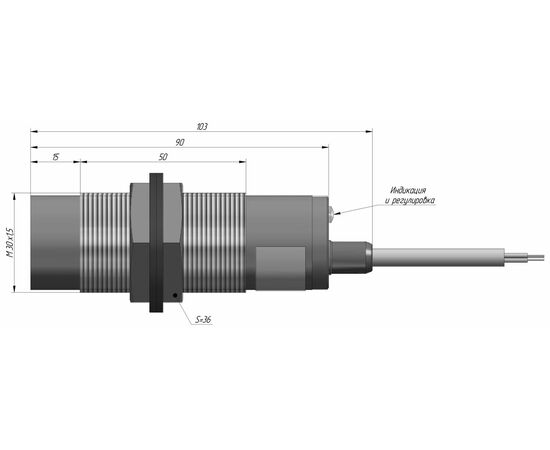 Емкостный датчик M30×90 (Sn=10 мм), AC реле "ИЛИ", 220 VAC, кабель 2 м, Тип напряжения: AC, Монтажное исполнение: утапливаемое, Функция выхода: НО+НЗ, Электрическое исполнение: реле, Модификация: стандарт, Электрическое подключение: кабель, фото 4  – ТА