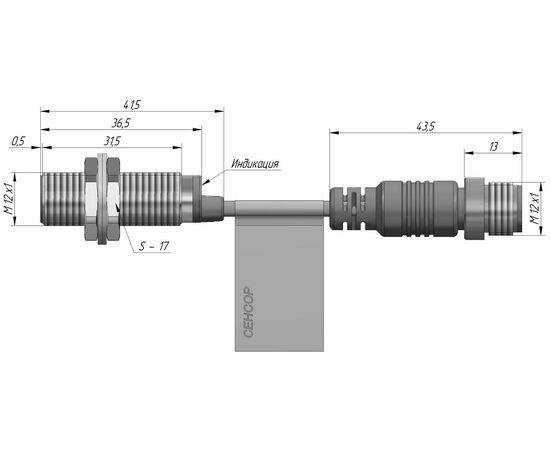 Индуктивный датчик M12×37 (Sn=4 мм), NPN "НО", 24 VDC, выносной разъем M12, Монтажное исполнение: утапливаемое, Функция выхода: НО, Электрическое исполнение: NPN, Модификация: увеличенное Sn, Электрическое подключение: разъем M12 на кабеле, фото 4  – ТА