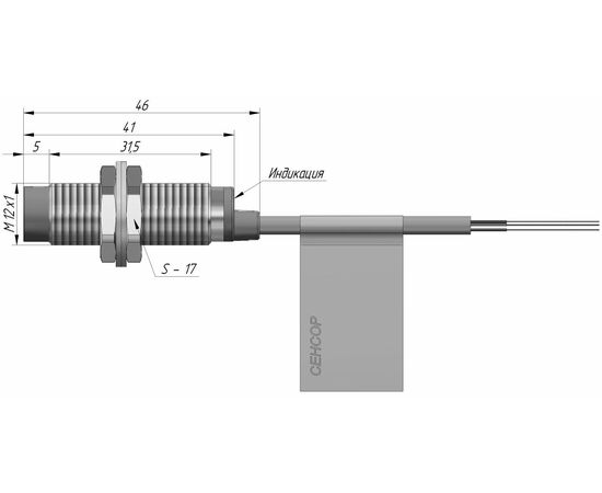 Индуктивный датчик M12×41 (Sn=6 мм), PNP "НЗ", 24 VDC, кабель 2 м, Монтажное исполнение: неутапливаемое, Функция выхода: НЗ, Электрическое исполнение: PNP, Модификация: увеличенное Sn, Электрическое подключение: кабель, фото 4  – ТА