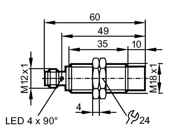 Индуктивный датчик контроля скорости M18×60, f=0.08…400 Гц, Sn=12 мм, задержка включения 0…30 с, PNP/NPN "НО"/"НЗ", 24 VDC, разъем M12, фото 4  – ТА