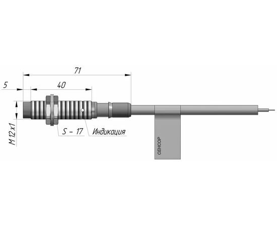 Индуктивный датчик M12×45 (Sn=4 мм), PNP "НО", 24 VDC, кабель 2 м со штуцером, −60…+60°C, Монтажное исполнение: неутапливаемое, Функция выхода: НО, Электрическое исполнение: PNP, Модификация: от −60°C, Электрическое подключение: кабель со штуцером, фото 4  – ТА