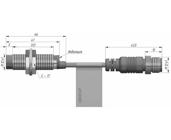 Индуктивный датчик M12×41 (Sn=6 мм), PNP "НО", 24 VDC, выносной разъем M12, Монтажное исполнение: неутапливаемое, Функция выхода: НО, Электрическое исполнение: PNP, Модификация: увеличенное Sn, Электрическое подключение: разъем M12 на кабеле, фото 4  – ТА