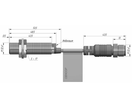 Индуктивный датчик M12×49 (Sn=4 мм), PNP "НО", 24 VDC, выносной разъем M12, Монтажное исполнение: утапливаемое, Функция выхода: НО, Электрическое исполнение: PNP, Модификация: увеличенное Sn, Электрическое подключение: разъем M12 на кабеле, фото 4  – ТА