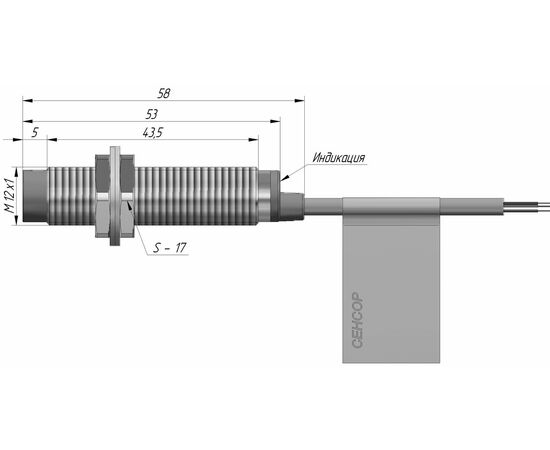 Индуктивный датчик M12×53 (Sn=6 мм), NPN "НО", 24 VDC, кабель 2 м, Монтажное исполнение: неутапливаемое, Функция выхода: НО, Электрическое исполнение: NPN, Модификация: увеличенное Sn, Электрическое подключение: кабель, фото 4  – ТА