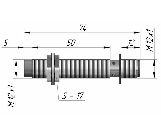 Индуктивный датчик M12×74 (Sn=4 мм), PNP "ИЛИ", 24 VDC, разъем M12, Тип напряжения: DC, Монтажное исполнение: неутапливаемое, Функция выхода: НО+НЗ, Электрическое исполнение: PNP, Модификация: стандарт, Электрическое подключение: разъем M12, фото 4  – ТА