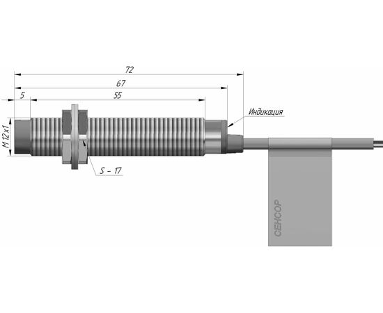 Индуктивный датчик M12×67 (Sn=6 мм), NPN "НО", 24 VDC, кабель 2 м, Тип напряжения: DC, Монтажное исполнение: неутапливаемое, Функция выхода: НО, Электрическое исполнение: NPN, Модификация: увеличенное Sn, Электрическое подключение: кабель, фото 4  – ТА
