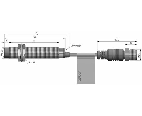 Индуктивный датчик M12×67 (Sn=6 мм), NPN "ИЛИ", 24 VDC, выносной разъем M12, Тип напряжения: DC, Монтажное исполнение: неутапливаемое, Функция выхода: НО+НЗ, Электрическое исполнение: NPN, Модификация: увеличенное Sn, Электрическое подключение: разъем M12 на кабеле, фото 4  – ТА