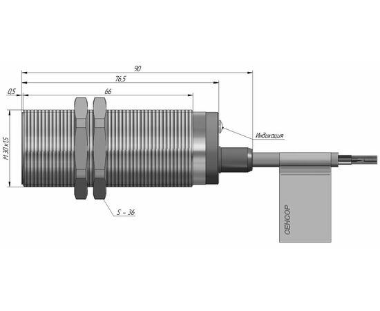 Индуктивный датчик M30×77 (Sn=15 мм с регулировкой), NPN "ИЛИ", 24 VDC, кабель 2 м, Тип напряжения: DC, Монтажное исполнение: утапливаемое, Функция выхода: НО+НЗ, Электрическое исполнение: NPN, Защита выхода: тактовая, Модификация: увеличенное Sn и регулировка, Электрическое подключение: кабель, фото 4  – ТА