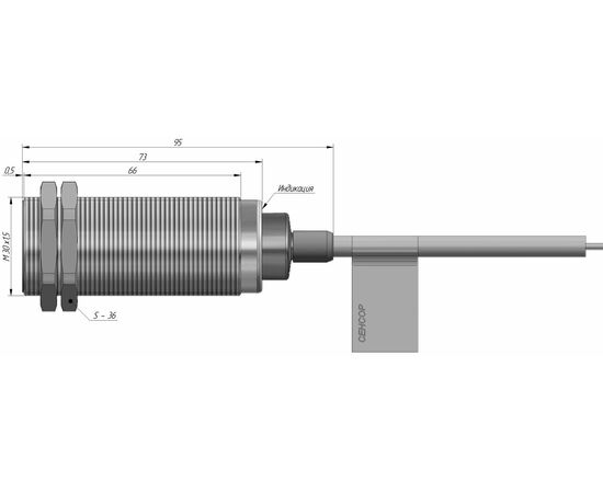 Индуктивный датчик M30×73 (Sn=10 мм), 2-пров. AC/DC "НО", 20…250 VAC/DC, кабель 2 м, −60…+60°C, Тип напряжения: AC или DC, Монтажное исполнение: утапливаемое, Функция выхода: НО, Электрическое исполнение: 2 wire, Защита выхода: отсутствует, Модификация: от −60°C, Электрическое подключение: кабель, фото 4  – ТА