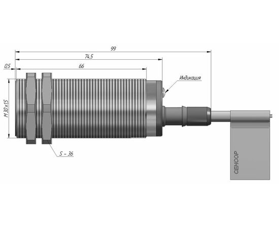 Индуктивный датчик M30×75 (Sn=10 мм), 2-пров. AC/DC "НЗ", 20…250 VAC/DC, кабель 2 м со штуцером, Тип напряжения: AC или DC, Монтажное исполнение: утапливаемое, Функция выхода: НЗ, Электрическое исполнение: 2 wire, Защита выхода: бистабильная, Модификация: стандарт, Электрическое подключение: кабель со штуцером, фото 4  – ТА