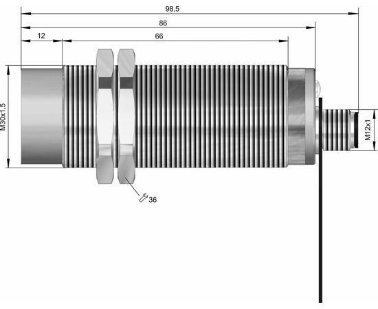 Индуктивный датчик M30×99 (Sn=15 мм), 2-пров. DC "НО", 24 VDC, разъем M12, Тип напряжения: DC, Монтажное исполнение: неутапливаемое, Функция выхода: НО, Электрическое исполнение: 2 wire, Защита выхода: отсутствует, Модификация: стандарт, Электрическое подключение: разъем M12, фото 4  – ТА