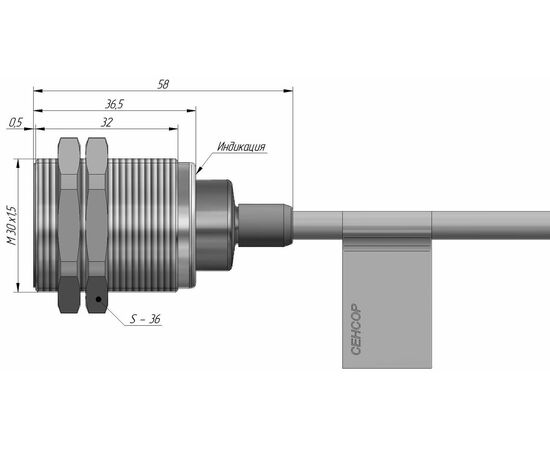 Индуктивный датчик M30×37 (Sn=10 мм), NPN "ИЛИ", 24 VDC, кабель 2 м, −25…+100°C, Монтажное исполнение: утапливаемое, Функция выхода: НО+НЗ, Электрическое исполнение: NPN, Модификация: до +100°C, Электрическое подключение: кабель, фото 4  – ТА
