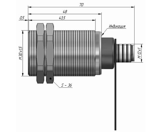 Индуктивный датчик M30×70 (Sn=10 мм), PNP "ИЛИ", 24 VDC, разъем M12, −25…+100°C, Монтажное исполнение: утапливаемое, Функция выхода: НО+НЗ, Электрическое исполнение: PNP, Модификация: до +100°C, Электрическое подключение: разъем M12, фото 4  – ТА