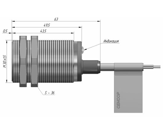 Индуктивный датчик M30×50 (Sn=15 мм), NPN "ИЛИ", 24 VDC, кабель 2 м, Монтажное исполнение: утапливаемое, Функция выхода: НО+НЗ, Электрическое исполнение: NPN, Модификация: увеличенное Sn, Электрическое подключение: кабель, фото 4  – ТА