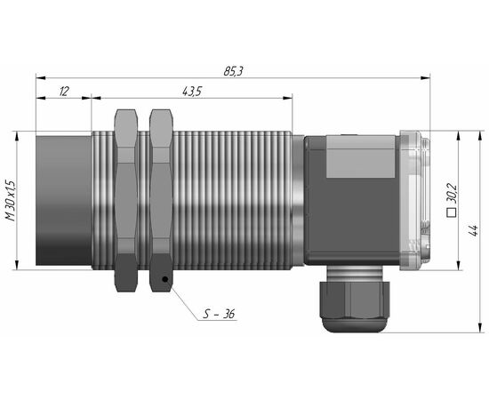 Индуктивный датчик M30×85 (Sn=15 мм), PNP "НО", 24 VDC, клеммник, Монтажное исполнение: неутапливаемое, Функция выхода: НО, Электрическое исполнение: PNP, Модификация: стандарт, Электрическое подключение: клеммник, фото 4  – ТА