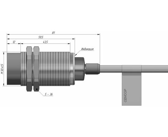 Индуктивный датчик M30×60 (Sn=15 мм), PNP "ИЛИ", 24 VDC, кабель 2 м, −25…+100°C, Монтажное исполнение: неутапливаемое, Функция выхода: НО+НЗ, Электрическое исполнение: PNP, Модификация: до +100°C, Электрическое подключение: кабель, фото 4  – ТА