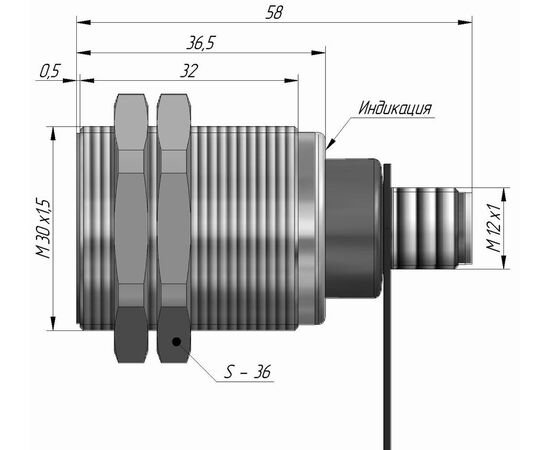 Индуктивный датчик M30×58 (Sn=10 мм), PNP "НО", 24 VDC, разъем M12, −25…+100°C, Монтажное исполнение: утапливаемое, Функция выхода: НО, Электрическое исполнение: PNP, Модификация: до +100°C, Электрическое подключение: разъем M12, фото 4  – ТА