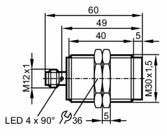Индуктивный датчик M30×60 (Sn=18 мм), PNP "НО", 24 VDC, разъем M12, фото 4  – ТА