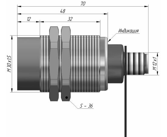 Индуктивный датчик M30×70 (Sn=15 мм), NPN "НО", 24 VDC, разъем M12, −25…+100°C, Монтажное исполнение: неутапливаемое, Функция выхода: НО, Электрическое исполнение: NPN, Модификация: до +100°C, Электрическое подключение: разъем M12, фото 4  – ТА