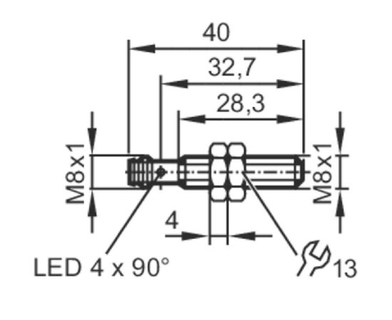Индуктивный датчик M8×40 (Sn=3 мм, K=1), PNP "НО", 24 VDC, разъем M8, Монтажное исполнение: утапливаемое, Функция выхода: НО, Электрическое исполнение: PNP, Электрическое подключение: разъем M8, Длина кабеля: −, фото 4  – ТА