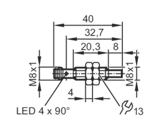 Индуктивный датчик M8×40 (Sn=6 мм, K=1), PNP "НО", 24 VDC, разъем M8, Монтажное исполнение: неутапливаемое, Функция выхода: НО, Электрическое исполнение: PNP, Электрическое подключение: разъем M8, Длина кабеля: −, фото 4  – ТА
