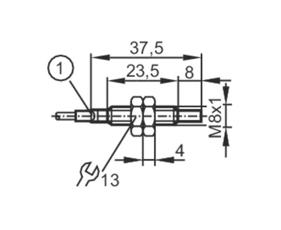 Индуктивный датчик M8×38 (Sn=6 мм, K=1), PNP "НО", 24 VDC, кабель 2 м PUR, Монтажное исполнение: неутапливаемое, Функция выхода: НО, Электрическое исполнение: PNP, Электрическое подключение: кабель, Длина кабеля: 2 м, фото 4  – ТА