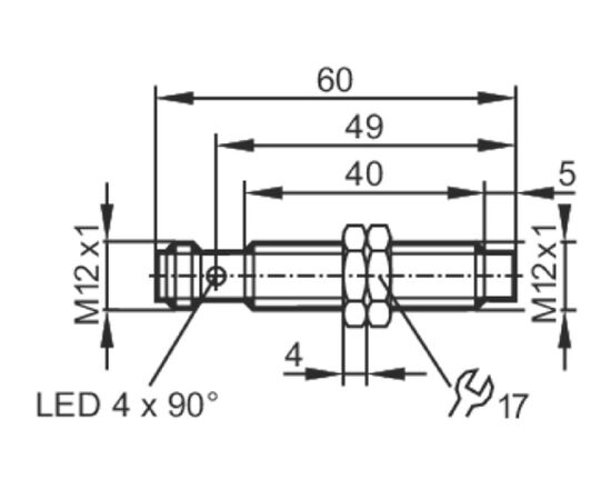 Индуктивный датчик M12×60 (Sn=7 мм), PNP "НО", 24 VDC, разъем M12, Монтажное исполнение: неутапливаемое, Функция выхода: НО, Электрическое исполнение: PNP, Электрическое подключение: разъем M12, Длина кабеля: −, фото 4  – ТА