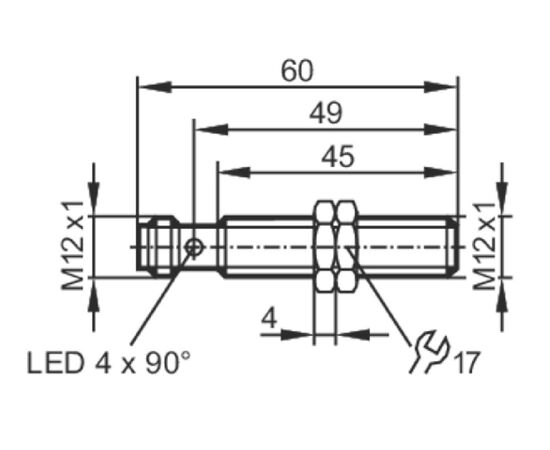 Индуктивный датчик M12×60 (Sn=4 мм, K=1), PNP "НО", разъем M12, цельномет., фото 4  – ТА