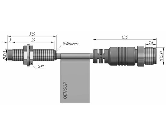 Индуктивный датчик M8×34 (Sn=2.5 мм), PNP "НЗ", 24 VDC, выносной разъем M12, Монтажное исполнение: неутапливаемое, Функция выхода: НЗ, Электрическое исполнение: PNP, Модификация: стандарт, Электрическое подключение: разъем M12 на кабеле, фото 4  – ТА