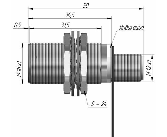 Индуктивный датчик M18×50 (Sn=5 мм), NPN "НО", 24 VDC, разъем M12, −60…+60°C, Монтажное исполнение: утапливаемое, Функция выхода: НО, Электрическое исполнение: NPN, Модификация: от −60°C, Электрическое подключение: разъем M12, фото 4  – ТА