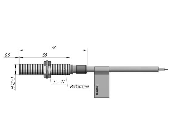 Индуктивный датчик M12×59 (Sn=2 мм), PNP "НО", 24 VDC, кабель 2 м, −25…+100°C, Тип напряжения: DC, Монтажное исполнение: утапливаемое, Функция выхода: НО, Электрическое исполнение: PNP, Модификация: до +100°C, Электрическое подключение: кабель, фото 4  – ТА