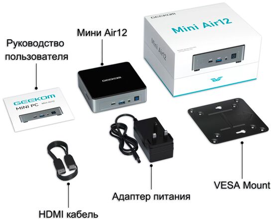 Мини ПК (неттоп) GEEKOM Air12 с Intel N100 (Alder Lake-N), 16GB RAM / 512GB SSD, WiFi+BT, Win11 Pro, фото 7  – ТА