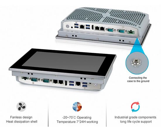 Промышленный панельный компьютер 10.1" с Celeron J6412, 4×USB, 2×RS-232/422/485, 3×2.5GbE LAN и мультисенсорным экраном, Диагональ экрана: 10.1", Соотношение сторон: 16:10, Сенсорный экран: ёмкостный мультисенсорный, Установленный CPU: Celeron J6412, Материал передней рамки: алюминий анодир., фото 8  – ТА