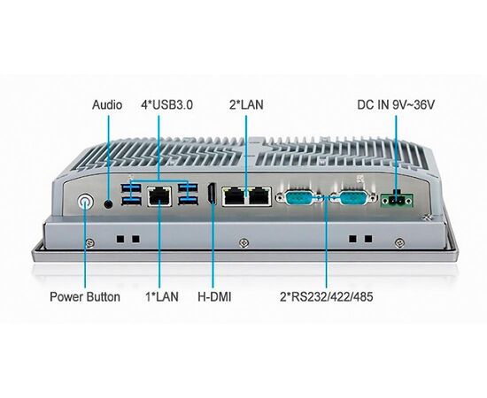 Промышленный панельный компьютер 10.1" с Celeron J6412, 4×USB, 2×RS-232/422/485, 3×2.5GbE LAN и мультисенсорным экраном, Диагональ экрана: 10.1", Соотношение сторон: 16:10, Сенсорный экран: ёмкостный мультисенсорный, Установленный CPU: Celeron J6412, Материал передней рамки: алюминий анодир., фото 6  – ТА
