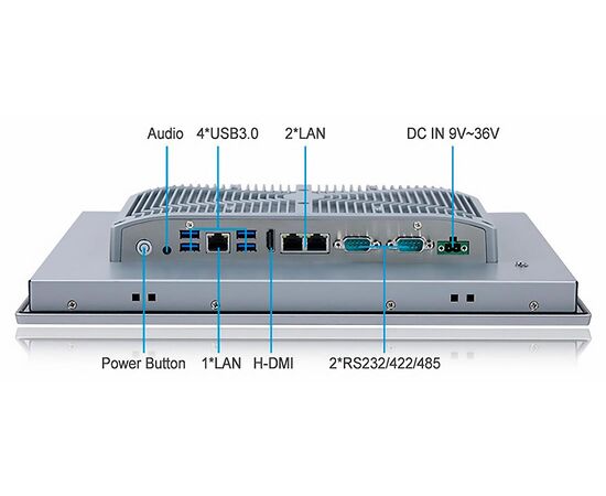 Промышленный панельный компьютер 15" с Celeron J6412, 4×USB, 2×RS-232/422/485, 3×2.5GbE LAN и мультисенсорным экраном, Диагональ экрана: 15", Соотношение сторон: 4:3, Сенсорный экран: ёмкостный мультисенсорный, Установленный CPU: Celeron J6412, Материал передней рамки: алюминий анодир., фото 5  – ТА