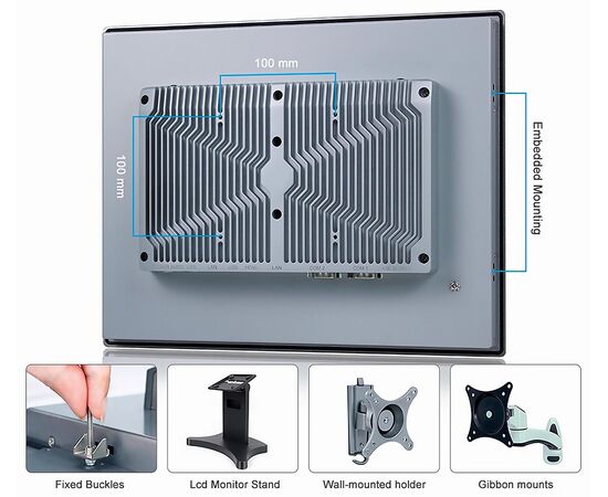 Промышленный панельный компьютер 15" с Celeron J6412, 4×USB, 2×RS-232/422/485, 3×2.5GbE LAN и мультисенсорным экраном, Диагональ экрана: 15", Соотношение сторон: 4:3, Сенсорный экран: ёмкостный мультисенсорный, Установленный CPU: Celeron J6412, Материал передней рамки: алюминий анодир., фото 8  – ТА