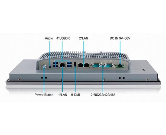 Промышленный панельный компьютер 15.6" с Celeron J6412, 4×USB, 2×RS-232/422/485, 3×2.5GbE LAN и мультисенсорным экраном, Диагональ экрана: 15.6", Соотношение сторон: 16:9, Сенсорный экран: ёмкостный мультисенсорный, Установленный CPU: Celeron J6412, Материал передней рамки: алюминий анодир., фото 5  – ТА