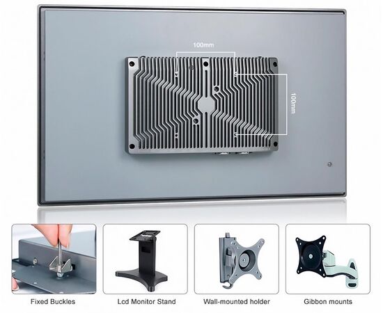 Промышленный панельный компьютер 23.8" с Core i3-8145U, 4×USB, 2×RS-232/422/485, 2×GbE LAN и мультисенсорным экраном, Диагональ экрана: 23.8", Соотношение сторон: 16:9, Сенсорный экран: ёмкостный мультисенсорный, Установленный CPU: i3-8145U, Материал передней рамки: алюминий анодир., фото 7  – ТА