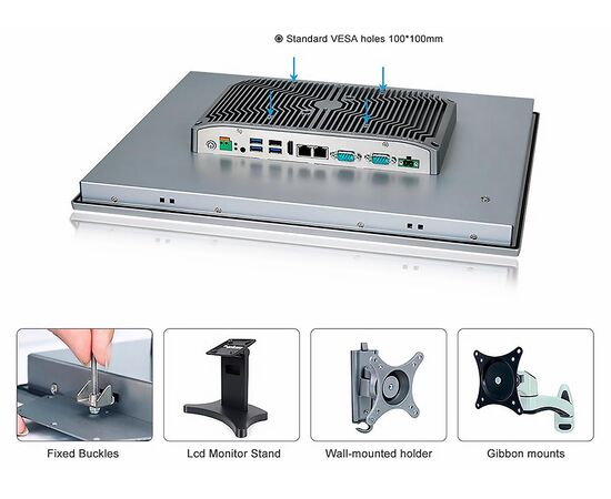 Промышленный панельный компьютер 17" с Core i3-8145U, 4×USB, 2×RS-232/422/485, 2×GbE LAN и мультисенсорным экраном, Диагональ экрана: 17", Соотношение сторон: 5:4, Сенсорный экран: ёмкостный мультисенсорный, Установленный CPU: i3-8145U, Материал передней рамки: алюминий анодир., фото 8  – ТА