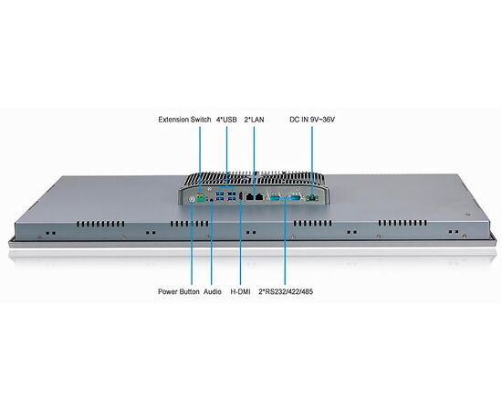 Промышленный панельный компьютер 31.5" с Core i3-8145U, 4×USB, 2×RS-232/422/485, 2×GbE LAN и мультисенсорным экраном, Диагональ экрана: 31.5", Соотношение сторон: 16:9, Сенсорный экран: ёмкостный мультисенсорный, Установленный CPU: i3-8145U, Материал передней рамки: алюминий анодир., фото 6  – ТА
