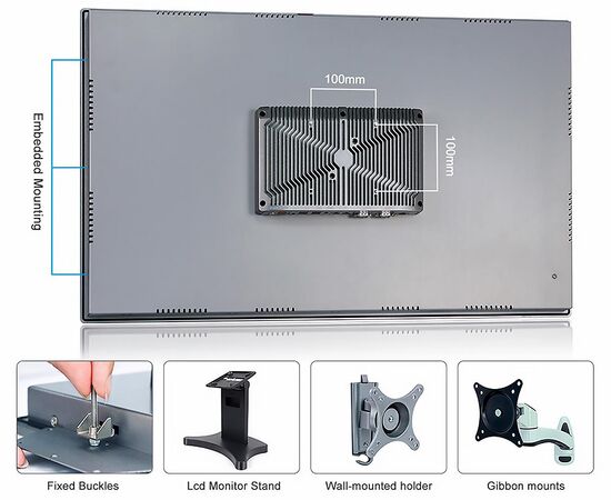 Промышленный панельный компьютер 31.5" с Core i3-8145U, 4×USB, 2×RS-232/422/485, 2×GbE LAN и мультисенсорным экраном, Диагональ экрана: 31.5", Соотношение сторон: 16:9, Сенсорный экран: ёмкостный мультисенсорный, Установленный CPU: i3-8145U, Материал передней рамки: алюминий анодир., фото 8  – ТА