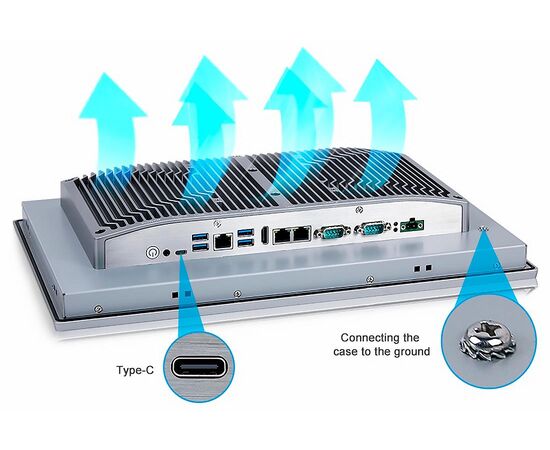 Промышленный панельный компьютер 15.6" с Core i7-1255U, 5×USB, 2×RS-232/422/485, 3×LAN и мультисенсорным экраном, Диагональ экрана: 15.6", Соотношение сторон: 16:9, Сенсорный экран: ёмкостный мультисенсорный, Установленный CPU: i7-1255U, Материал передней рамки: алюминий анодир., фото 6  – ТА